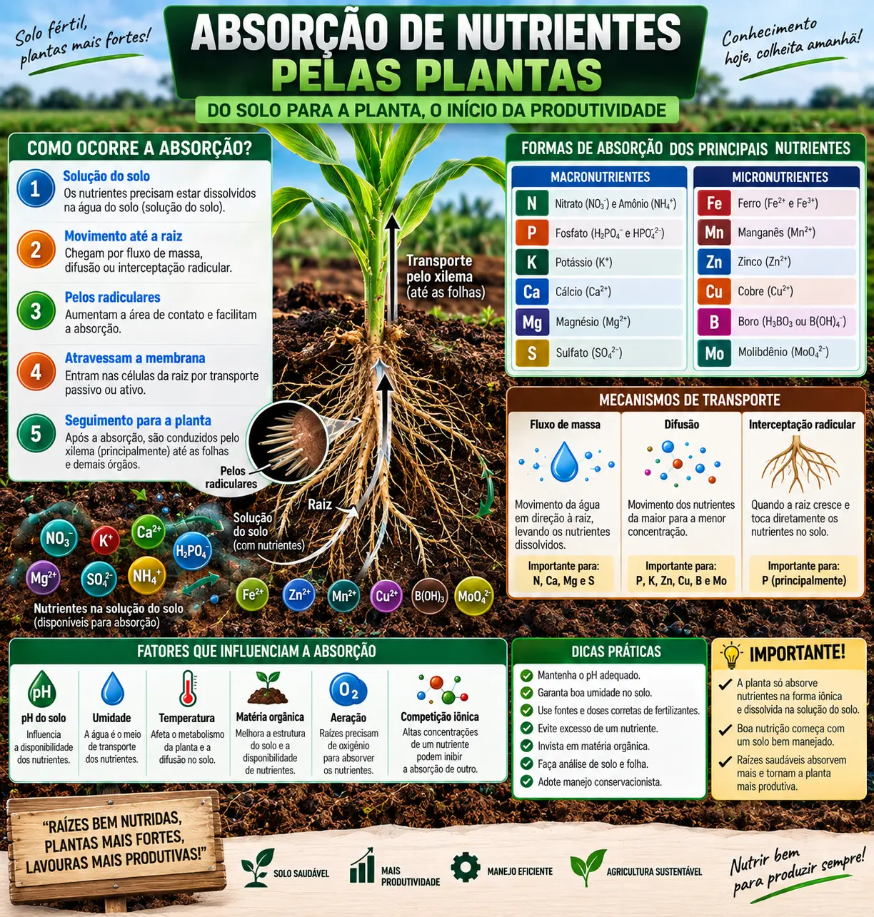 Mapa mental sobre absorção de nutrientes pelas plantas